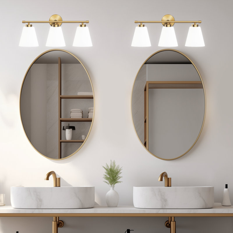 Éclairage pour salle de bain 3 lumières en verre transparent doré, Blanc