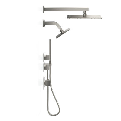 Rugen Rainfall Shower System 5-Spray Pattern, Large 12" & 6" Dual Rain Shower Head with Handheld Combo, Brushed Nickel Shower Faucet Set with Thermostatic Valve, High Pressure Showerhead