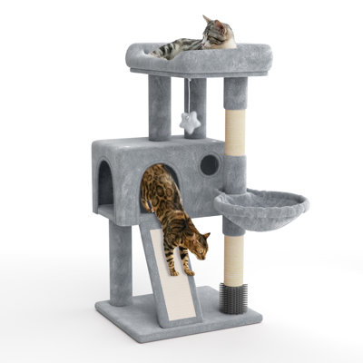 36" Small Cat Tower With Hammock, Sisal Scratching Posts, And Ramp, Perfect For Indoor Cats