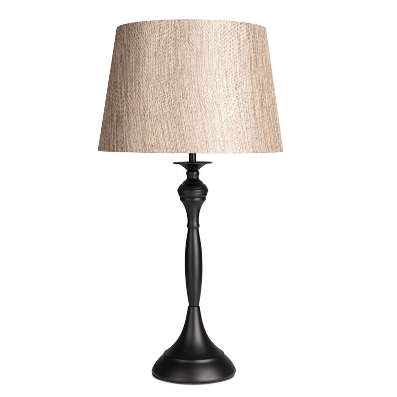 Antibes Candlestick Style Metal Table Lamp, Black, 55cm H x 30cm W x 30cm D, Black Base/Gold Shade