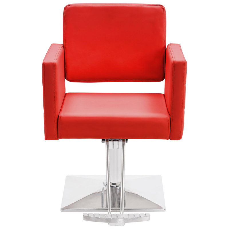 Spring Street 63.5cm W Faux Leather Hydraulic Barber Salon Chair with Metal Frame, Red