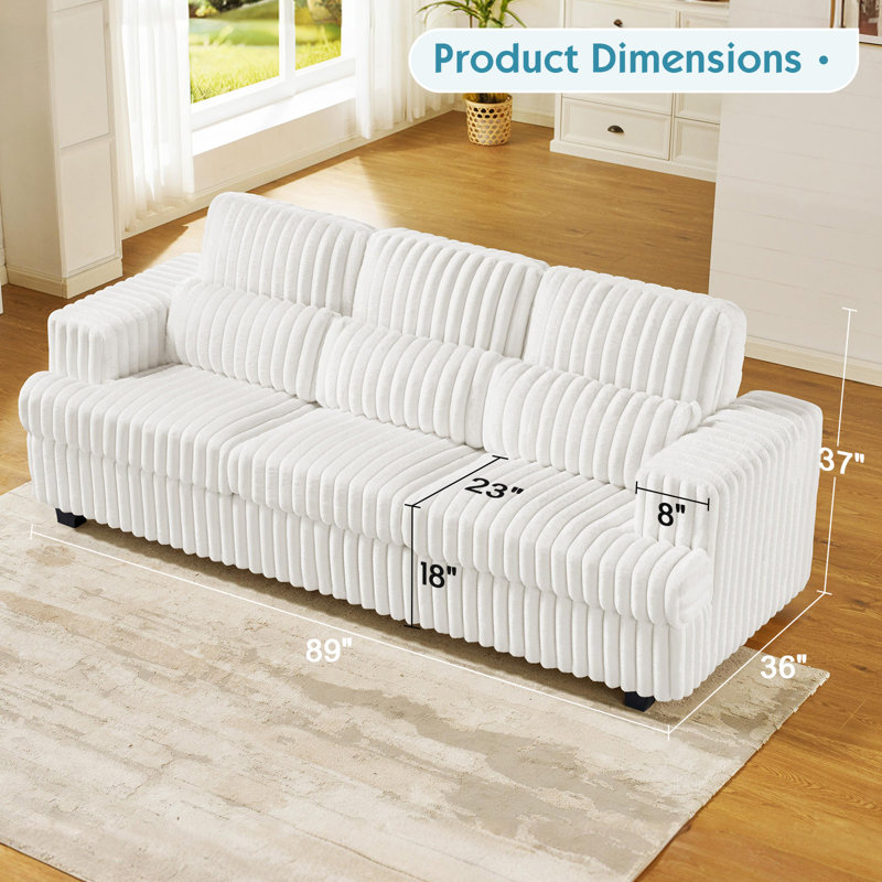 89 Inch Sofa Couch, Modern 3 Seater Sofa with Deep Seats, Cozy Sofa with 3 Throw Pillows, Upholstered Sofa for Living Room
