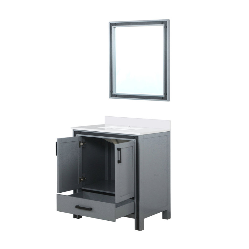Meuble-lavabo pour salle de bain avec comptoir en quartz et miroir - Fonction de fermeture en douceur, Gris foncé, 30"