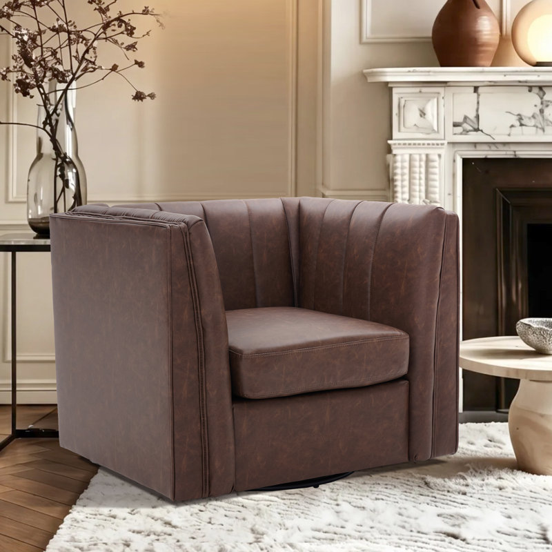 Chaise pivotante l 34,7 po Velours capitonné, Similicuir moka