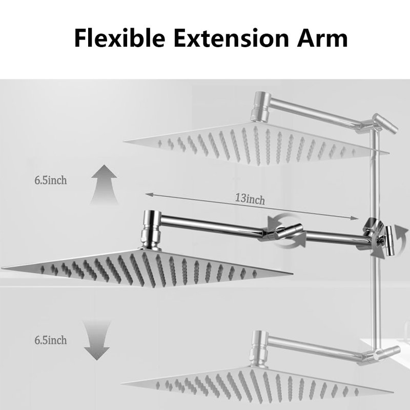 10" Rainfall Shower Head With Handheld Combo,3 Setting Diverter, Adjustable Extension Arm, Extra Long Hose,, Chrome