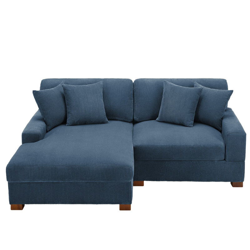 2 - Piece Upholstered Navy Corduroy Modular Sectional Sofa with Pillow Back and Solid Wood Legs, Left Hand Facing