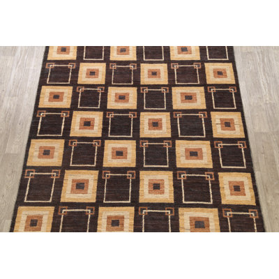 Tapis unique en laine noué à la main Kashkoli nouvel âge brun 6 pi 7 po x 9 pi 6 po