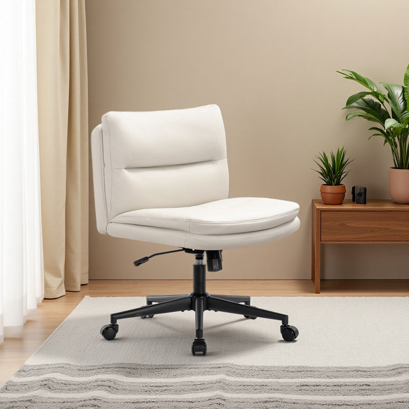 Chaise de bureau en polyuréthane sans accoudoirs, Crème, crème