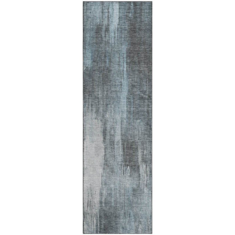 Premium Machine Washable Cerrito AMF567 Teal Rug, Runner 2'3" x 7'6"