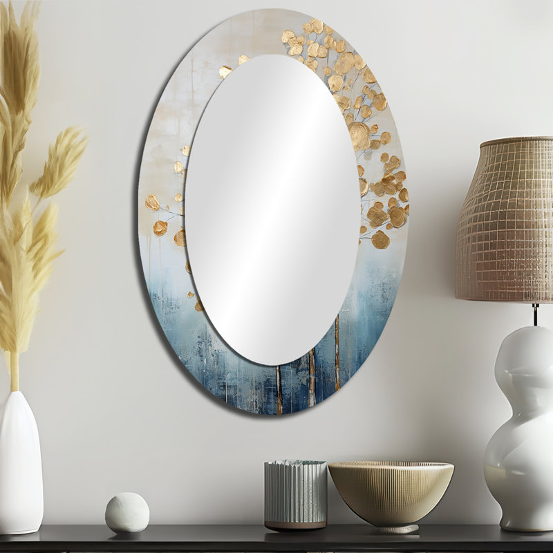 Miroir mural ovale doré et bleu Harmony IV, H 36 po x l 24 po