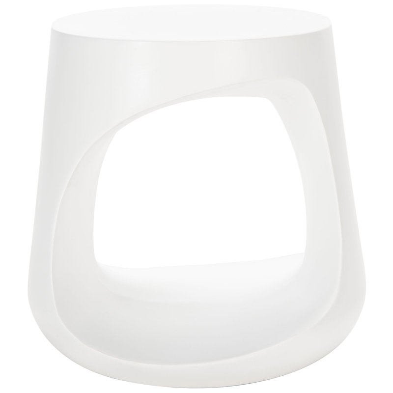 Chade Outdoor Concrete Accent Stool, White