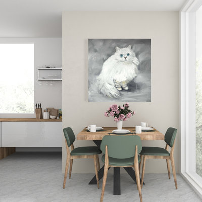Toile de chat persan Chinchilla - décor de chambre blanche