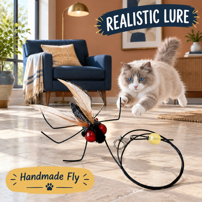 Fabriqués à la main et inspirés d'insectes naturels de type mouche, ces 2 accessoires en plumes servent de recharges pour les baguettes interactives pour chatons et les jeux d'intérieur pour chats.