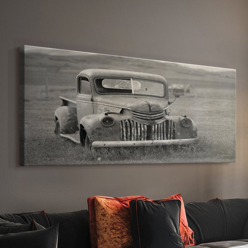 Vieux camion de ferme - Toile tendue avec châssis - Prêt à accrocher, H 20 po x l 50 po