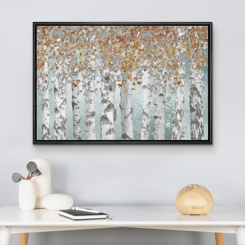 «Aspen Birch Birch Tree Forest Collage with Brown Leaves Nature Landscape», impression sur toile, Cadre noir