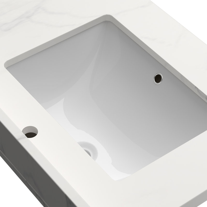 Plateau de meuble-lavabo simple 37 po en blanc avec lavabo
