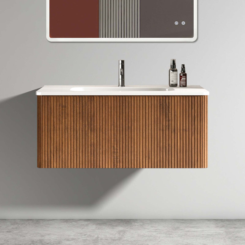 Meuble-lavabo mural moderne à rayures avec lavabo en céramique