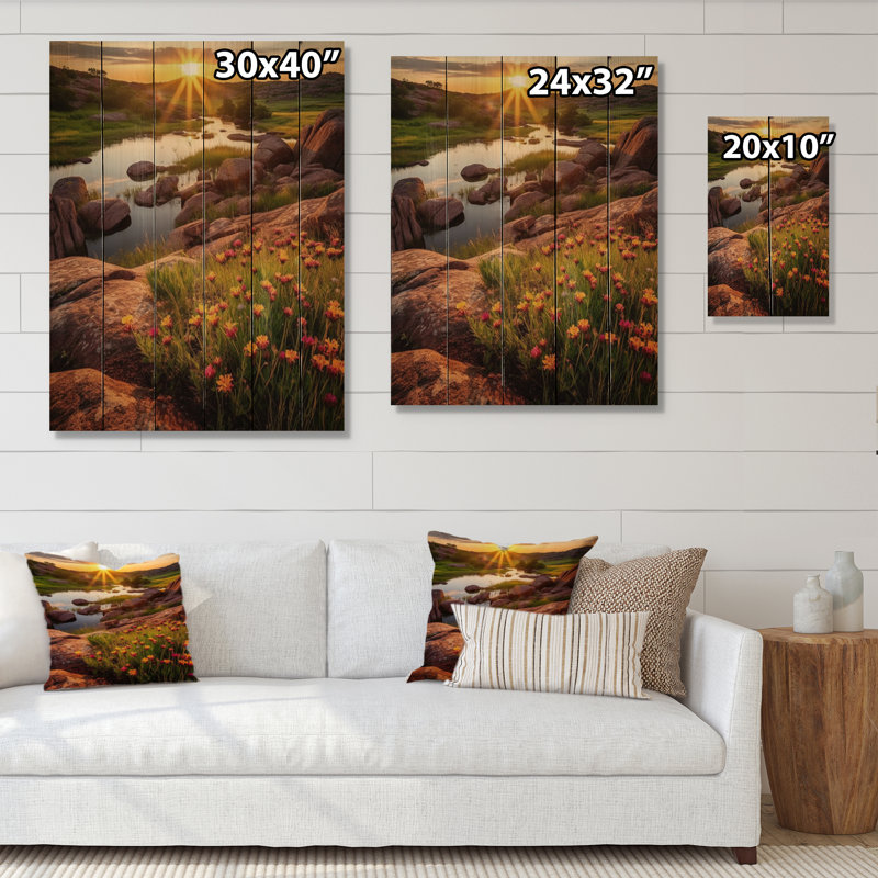 Braasch, Oklahoma, montagnes du Wichita, coucher de soleil sur bois, H 40 po x l 30 po x P 0,78 po