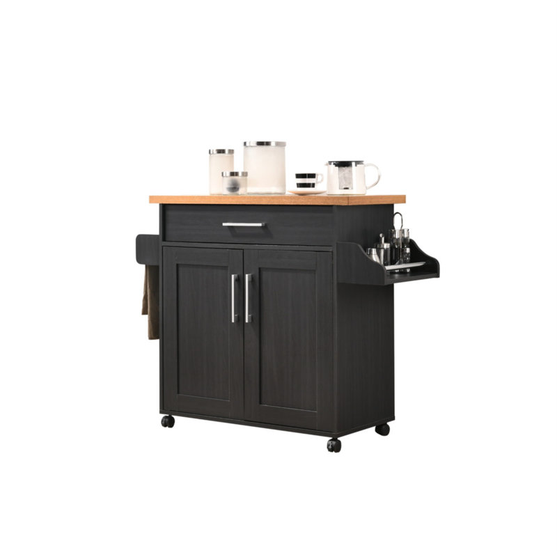 Poneto Wood Kitchen Cart, Black-Beech, Beech