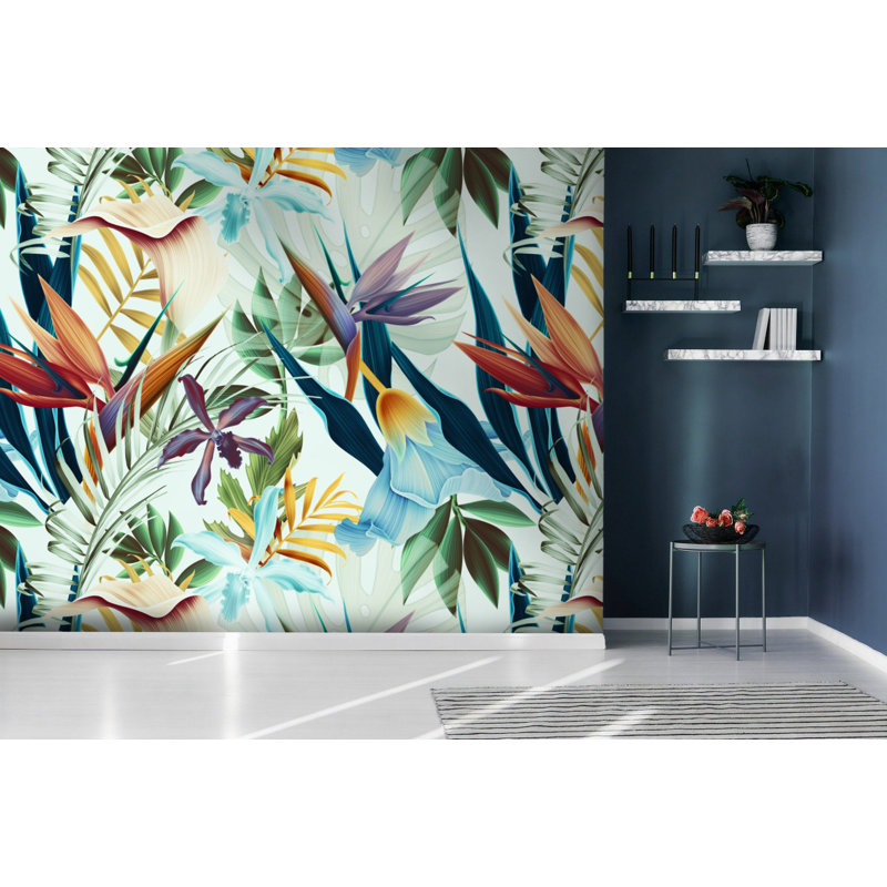 Papier peint amovible avec feuilles tropicales exotiques, L 75 po x l 112 po
