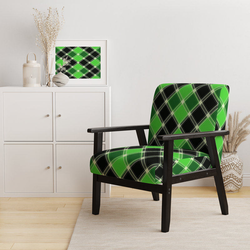 Tartan à carreaux - Fauteuil d'appoint rembourré à motifs, Red/Orange/Dark Blue Velvet, Accoudoirs carrés noirs