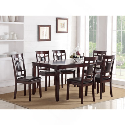 Modern Contemporary 7Pc Dining Set Espresso Finish Unique Eyelet Back 6X Side Chairs Cushion Seats Dining Room Furniture