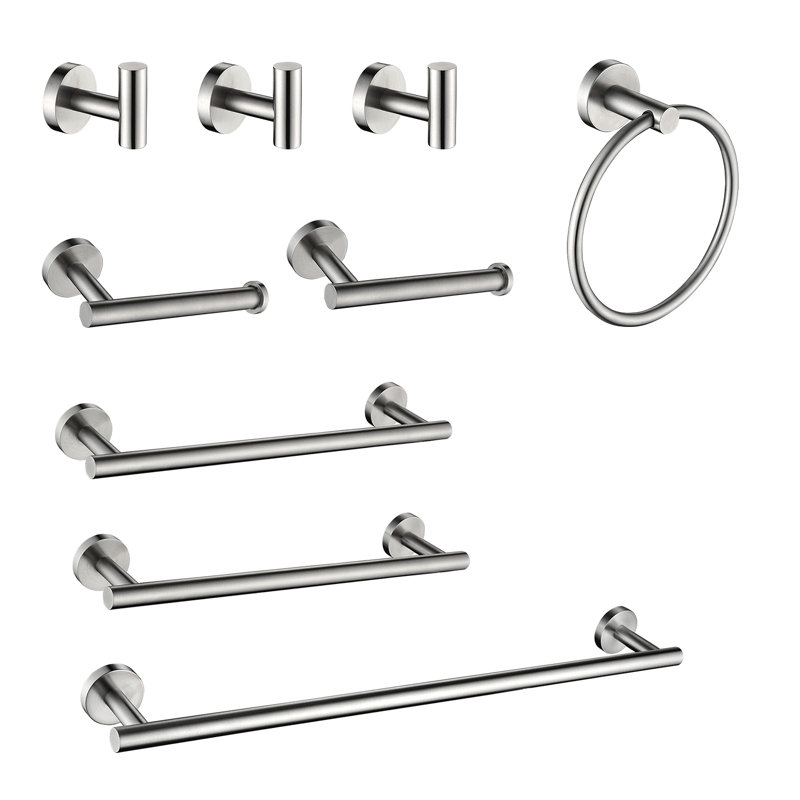Ensemble de support à serviettes 9 pièces en acier inoxydable, Argent argent