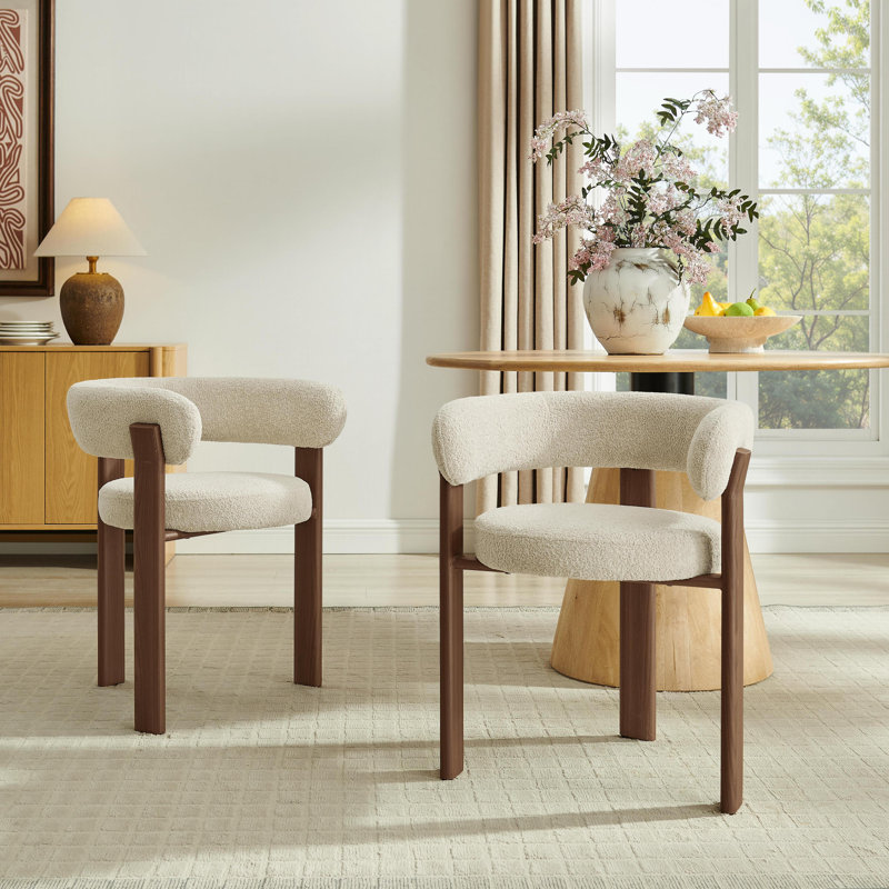 20" Seat Height Boucle Upholstered Arm Chair with Metal Legs , Beige