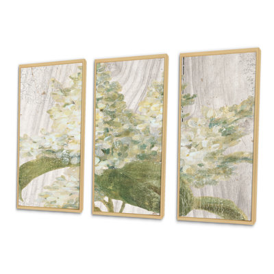 «Goauche Green Flower II - Cabin & Lodge», ensemble de 3 toiles d'art encadrées