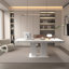 Table de salle à manger extensible pour 6-10 moderne table de cuisine en faux marbre blanc avec base à double colonne, grande table de salle à manger rectangulaire