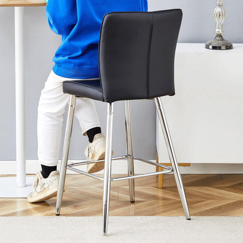 Ensemble de chaises de bar Techno-Fabric - deux pièces, le dossier a une conception verticale et lisse, Similicuir noir