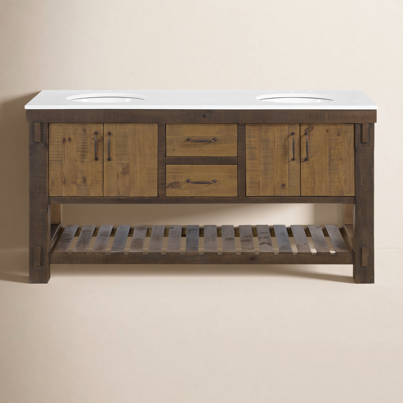 Bromley 66" Pine Double Bathroom Vanity