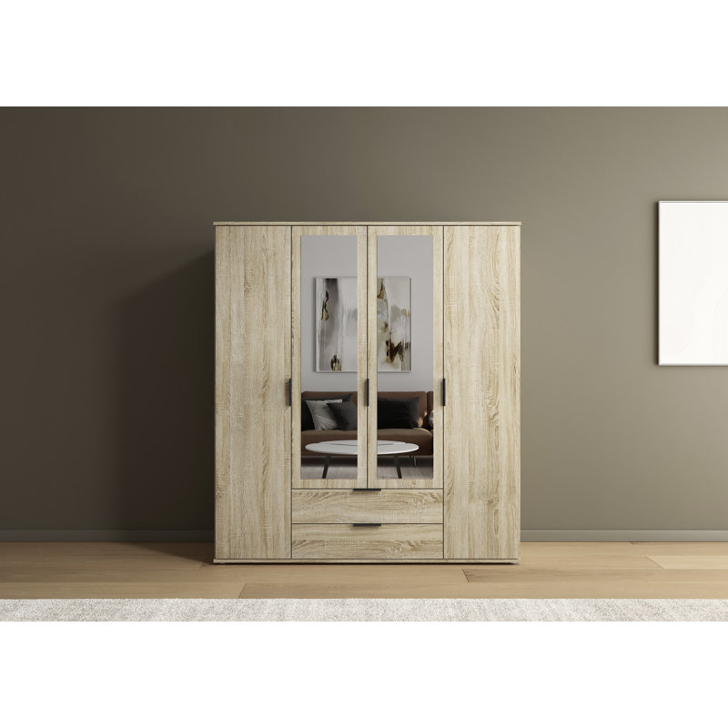 Hinged door wardrobe ESSEA in a simple design, modern handle, 188cm H x 127cm W x 52cm D, Alpine White