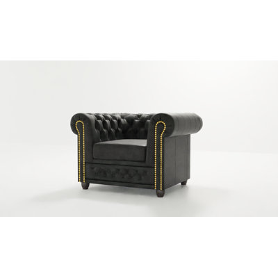 Chesterfield Armchair Friedrich Made of Vintage Look Microfibre with Solid Wood Legs