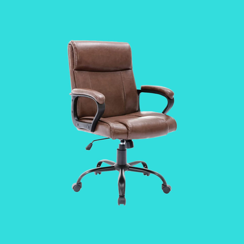 Chaise de bureau ergonomique en similicuir brun avec réglage de la hauteur, mécanisme d'inclinaison pivotant à 360 ° et dossier lombaire de soutien lombaire pour le confort de la maison et du lieu de travail