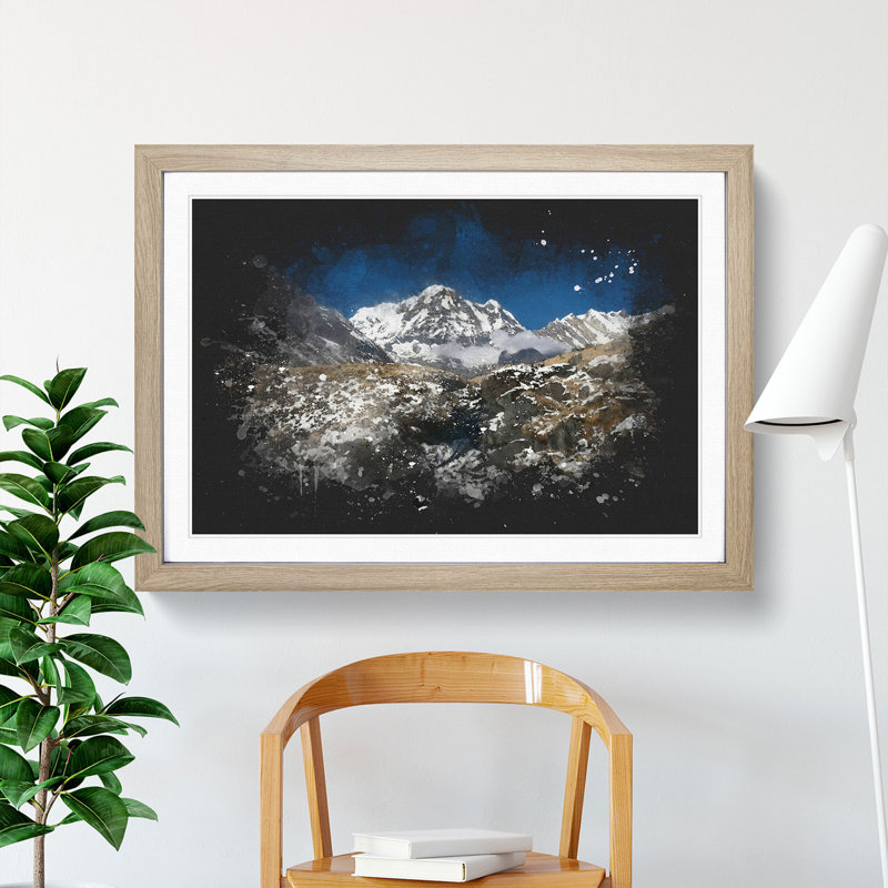The Annapurna Sanctuary in Nepal - Picture Frame Painting, 65cm H x 90cm W x 2cm D, Oak Framed