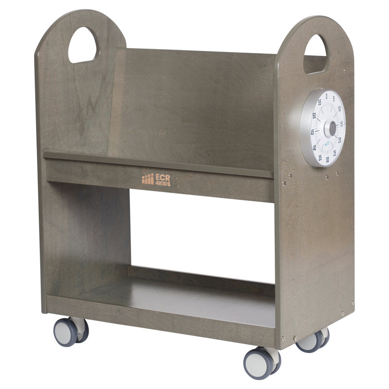 Grey Wash Birch Mobile Book Cart with Timer