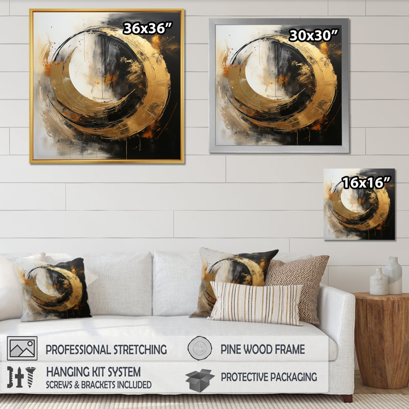 Yin Yang au-delà de la dualité abstraite or et noir - reproduction d'art sur toile, H 36 po x l 36 po x P 1,5 po