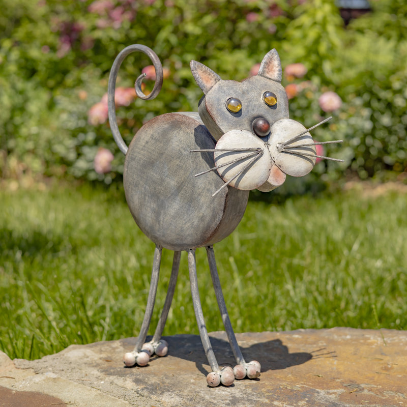 18" Tall Hand Painted Iron Cat Decoration with Bobblehead "Stacy"