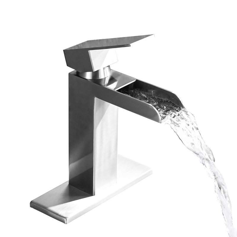 Bathroom Sink Waterfall Faucet - Brushed Nickel Single Handle With Overflow Pop Up Drain, Nickel