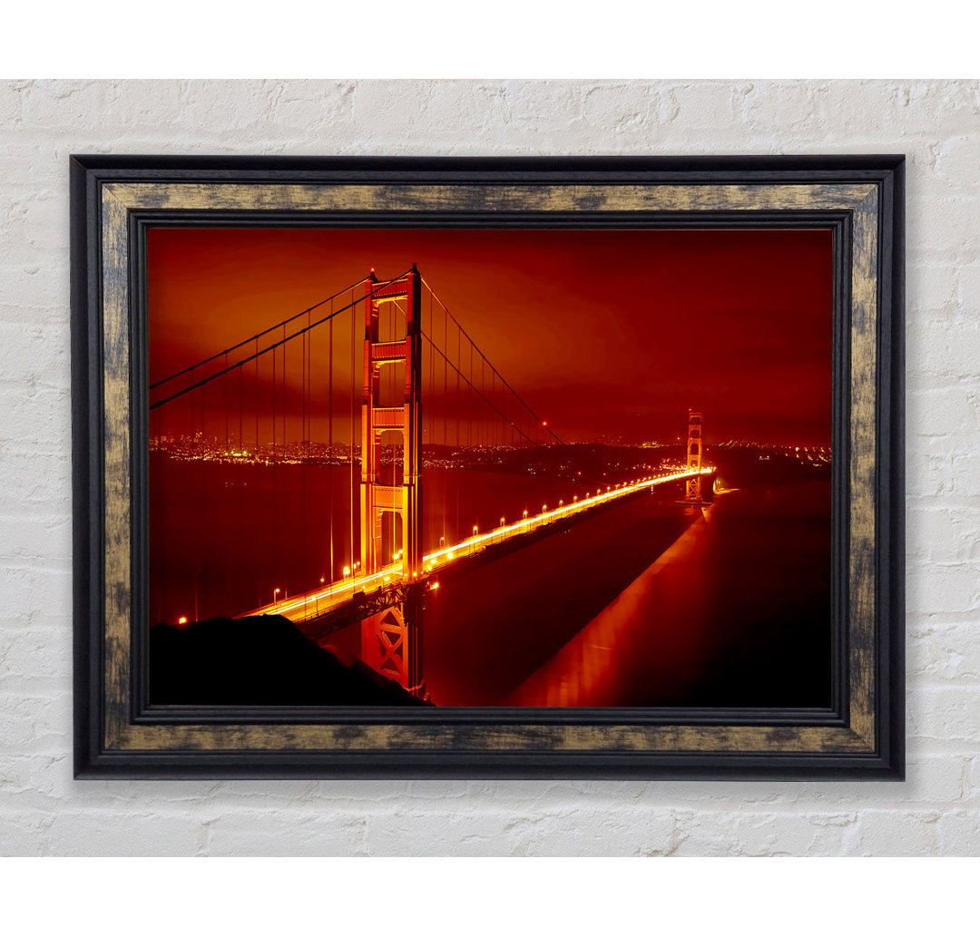 San Francisco Golden Gate Bridge Rotes Glühen - Einzelner Bilderrahmen Kunstdrucke