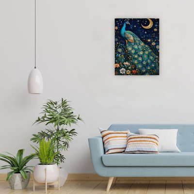 Blue Vintage Bird Peacocks Canvas Wall Art Home Indoor Decoration 24 X 18 Inch