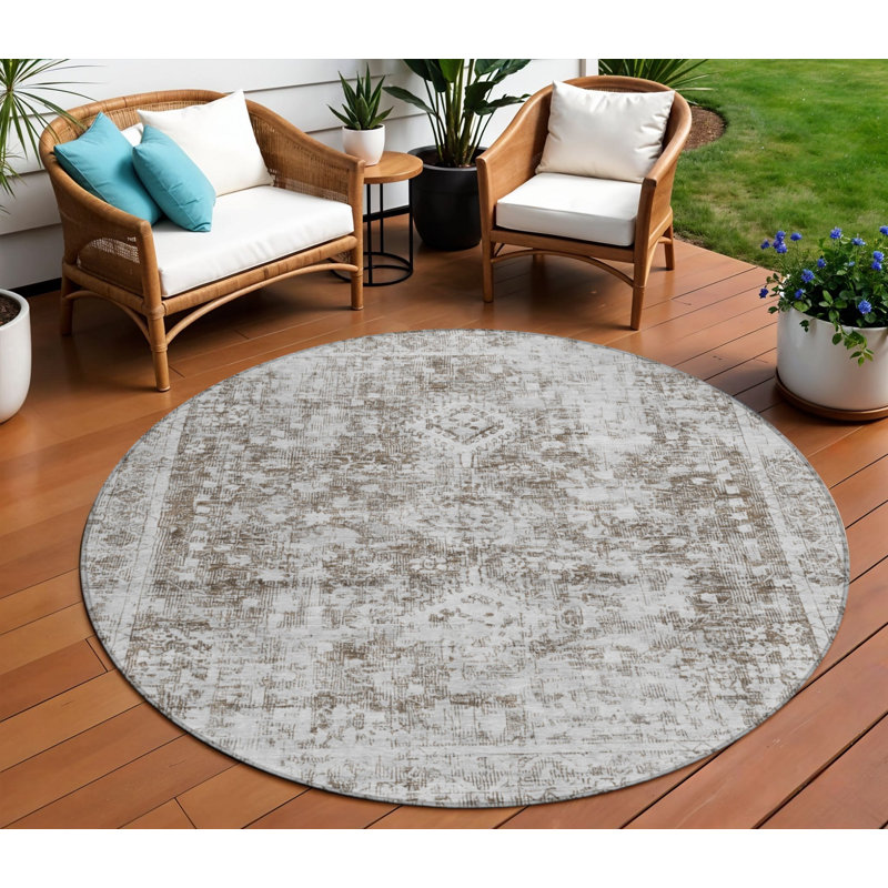 Tapis oriental rond lavable intérieur chocolat 8 pi