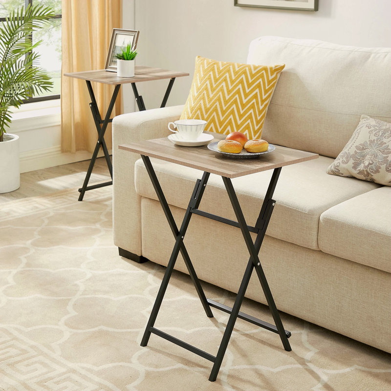 2-Piece Folding TV Tray Table No Assembly Required Portable Sofa Side Table, Industrial Snack Table For Small Spaces, Space-Saving Easy To Fold Wood Rustic