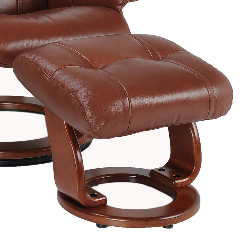 Mélaniee 32" Wide Swivel Recliner with Ottoman, Cognac Brown Leather Match