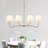 4-Light 37"W Brass Burlap Liner Shaded Pendant For Dinning Room