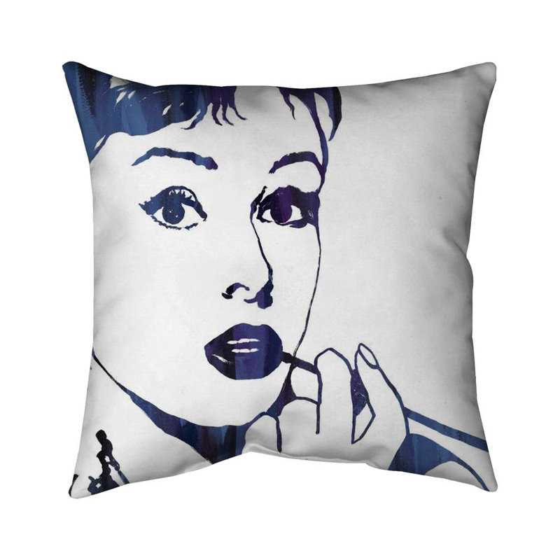 Audrey hepburn: cigarillo - 26"x26" Throw pillow - Poly twill - Print on demand, 26" H x 26" W, Blue/Gray, Polyester/Polyfill