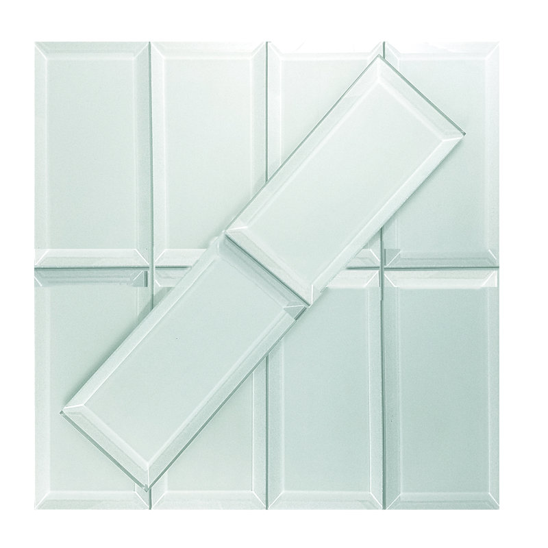 Carrelage mural de cuisine et de salle de bain en verre biseauté de qualité diamantée givré 3 po x 6 po Frosted Elegance