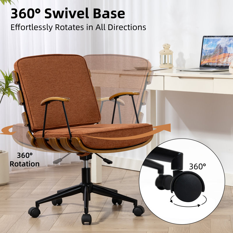 Chaise de bureau pivotante, chaise de travail réglable en hauteur avec revêtement, Orange