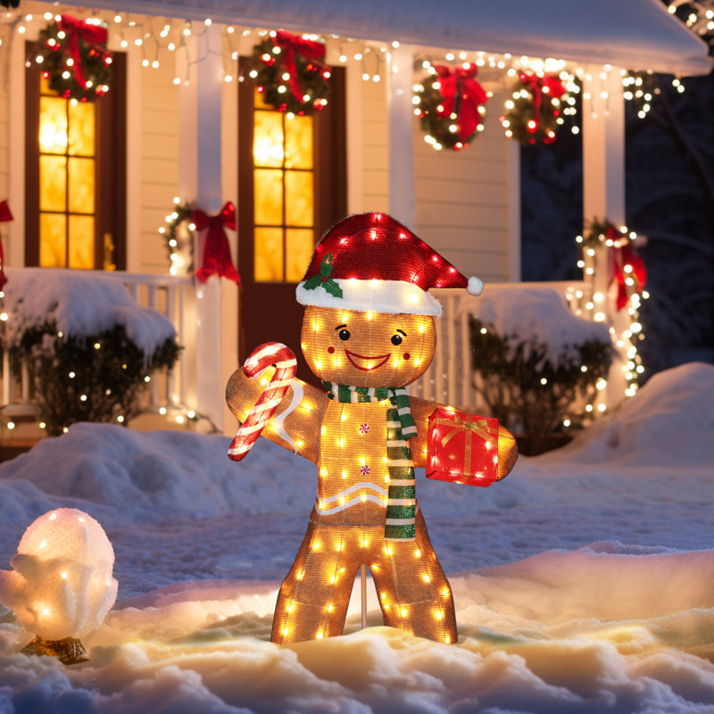 Décoration de Noël d'extérieur en métal Gutierrez 5FT Gingerbread Man